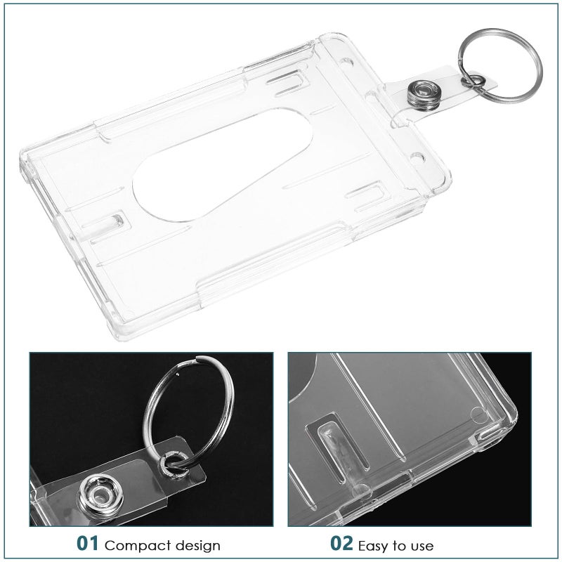 Vertical Dual Sided Hard Plastic ID Card Badge Holder with Thumb Slot Key Ring Reusable Card Protector Sleeves Set of 6 - Image 4