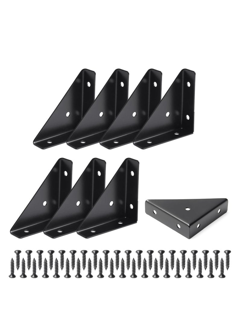 SYOSI Corner Brackets, 8 Pcs Corner Braces for Wood, Metal Corner Brackets, Tria ngle Shelf Bracket, Corner Desk Connector, Black Brackets with Screws for Bed Edge(66mm x 66mm)  - Image 1