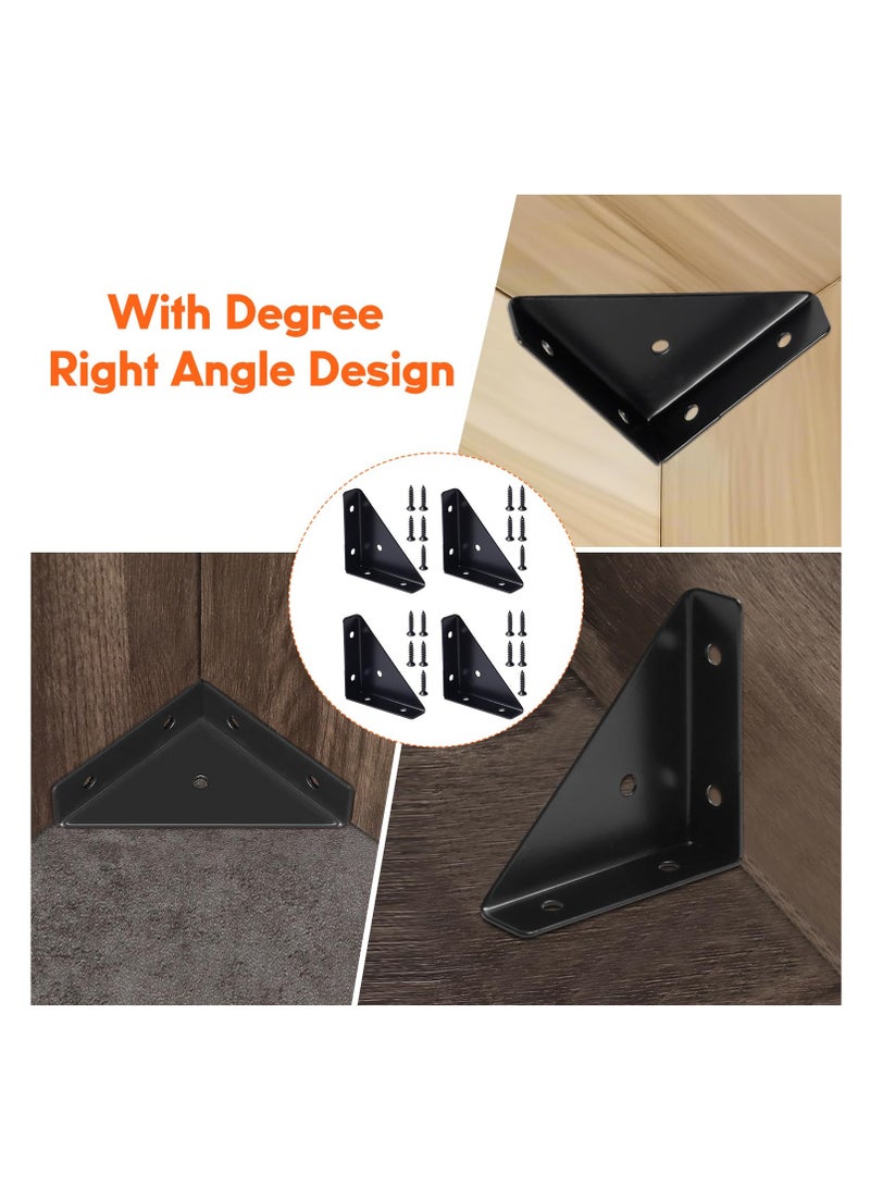 SYOSI Corner Brackets, 8 Pcs Corner Braces for Wood, Metal Corner Brackets, Tria ngle Shelf Bracket, Corner Desk Connector, Black Brackets with Screws for Bed Edge(66mm x 66mm)  - Image 3