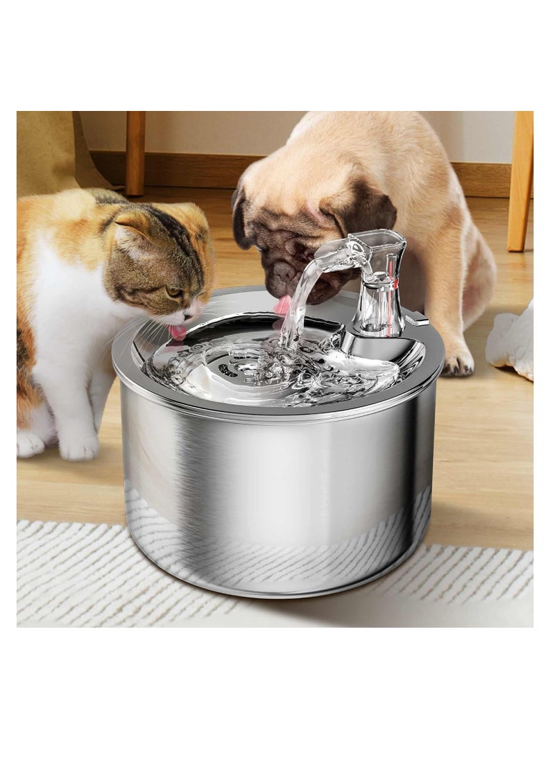 Dubkart - DUBKART Pet Stainless Steel Automatic Water Fountain, 2L Stainless Steel Pet Drinking Fountain,Electric Automatic Easy Clean Water Dispenser Indoor, Water Flow Adjustable Animal Fountain for Cats - Image 1