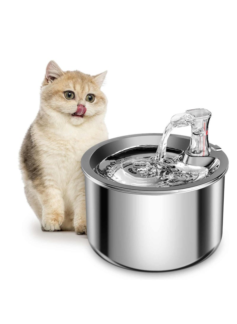 Dubkart - DUBKART Pet Stainless Steel Automatic Water Fountain, 2L Stainless Steel Pet Drinking Fountain,Electric Automatic Easy Clean Water Dispenser Indoor, Water Flow Adjustable Animal Fountain for Cats - Image 1
