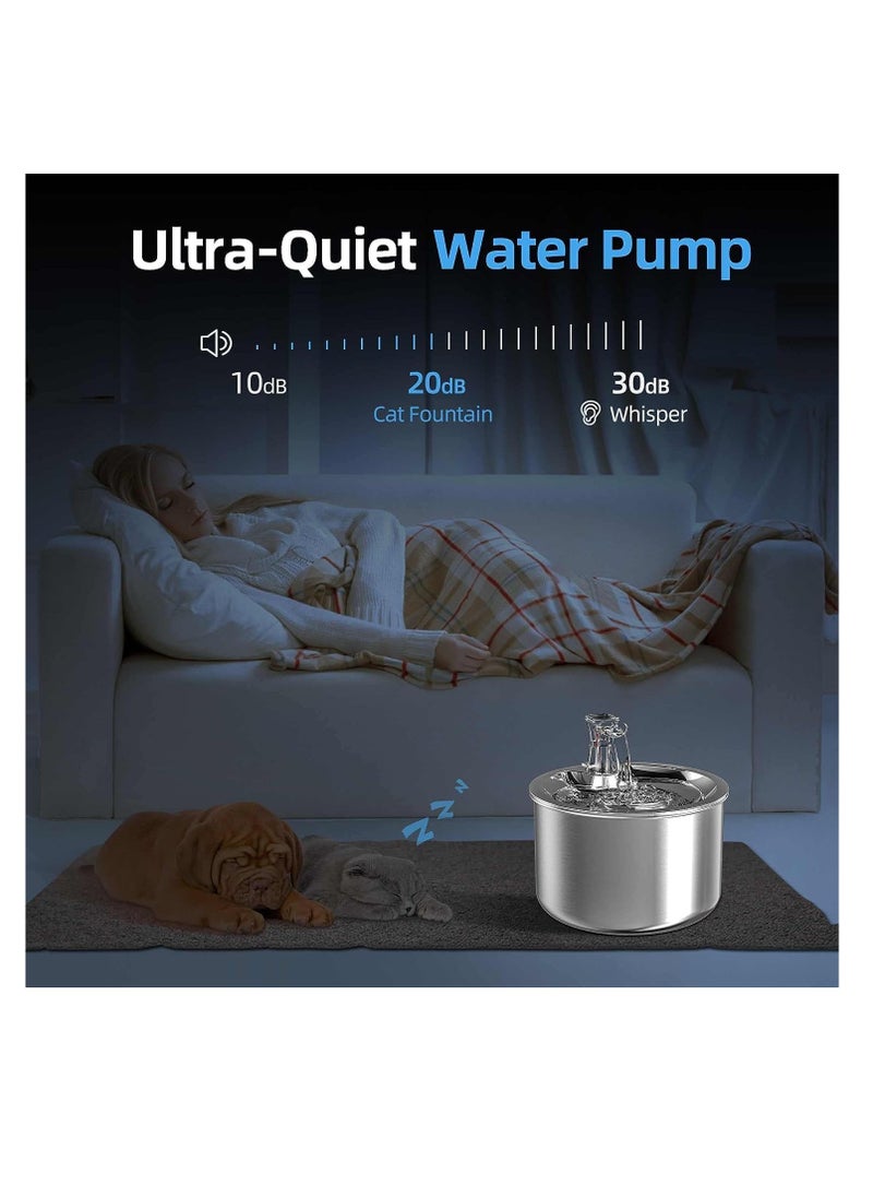 Dubkart - DUBKART Pet Stainless Steel Automatic Water Fountain, 2L Stainless Steel Pet Drinking Fountain,Electric Automatic Easy Clean Water Dispenser Indoor, Water Flow Adjustable Animal Fountain for Cats - Image 1