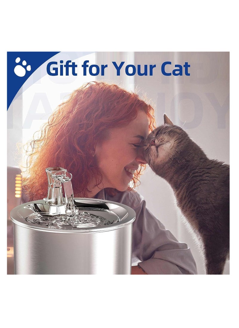 Dubkart - DUBKART Pet Stainless Steel Automatic Water Fountain, 2L Stainless Steel Pet Drinking Fountain,Electric Automatic Easy Clean Water Dispenser Indoor, Water Flow Adjustable Animal Fountain for Cats - Image 1