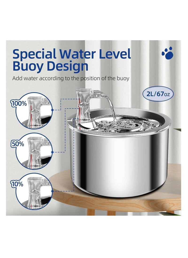 Dubkart - DUBKART Pet Stainless Steel Automatic Water Fountain, 2L Stainless Steel Pet Drinking Fountain,Electric Automatic Easy Clean Water Dispenser Indoor, Water Flow Adjustable Animal Fountain for Cats - Image 1