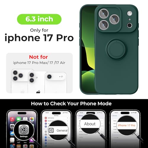 pcgaga Compatible with iPhone 17 Pro Case 6.3 inch, Silicone Slim Design with [Ring Holder Stand] [Wrist Strap] [Microfiber Lining] Shockproof Protective Case Cover for iPhone 17 Pro, Army Green - Image 2