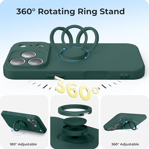 pcgaga Compatible with iPhone 17 Pro Case 6.3 inch, Silicone Slim Design with [Ring Holder Stand] [Wrist Strap] [Microfiber Lining] Shockproof Protective Case Cover for iPhone 17 Pro, Army Green - Image 3