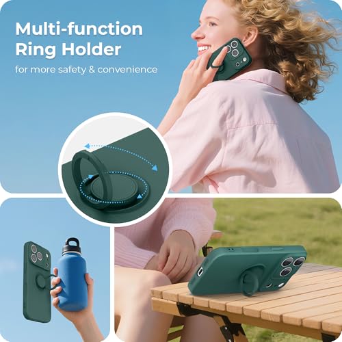 pcgaga Compatible with iPhone 17 Pro Case 6.3 inch, Silicone Slim Design with [Ring Holder Stand] [Wrist Strap] [Microfiber Lining] Shockproof Protective Case Cover for iPhone 17 Pro, Army Green - Image 5
