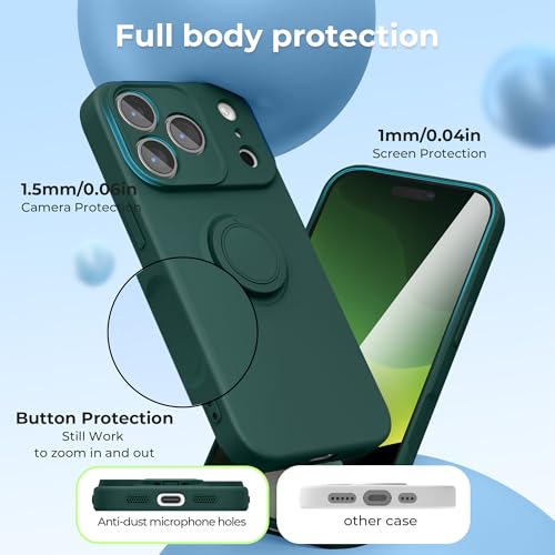 pcgaga Compatible with iPhone 17 Pro Case 6.3 inch, Silicone Slim Design with [Ring Holder Stand] [Wrist Strap] [Microfiber Lining] Shockproof Protective Case Cover for iPhone 17 Pro, Army Green - Image 4