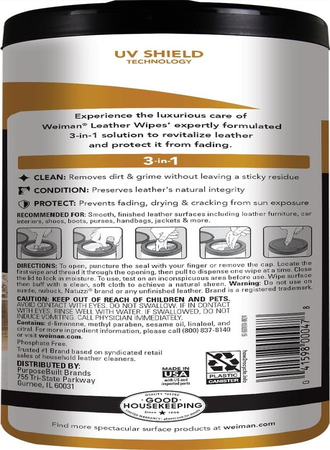 Weiman Leather Cleaner Wipes - Clean Condition UV Protection Help Prevent Cracking or Fading of Furniture, Car Interior, Couch, and Shoes, 4 Pack - Image 2