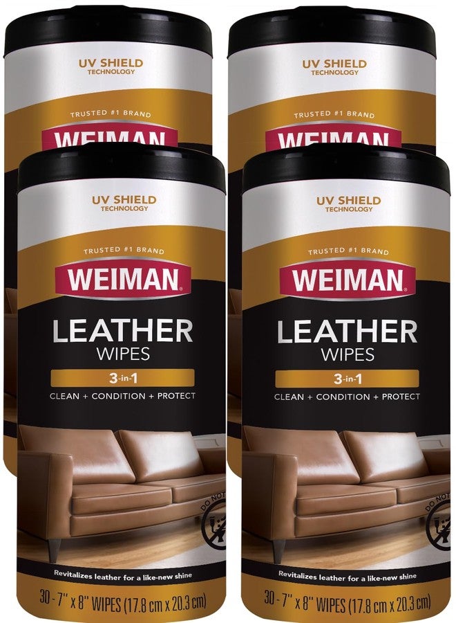 Weiman Leather Cleaner Wipes - Clean Condition UV Protection Help Prevent Cracking or Fading of Furniture, Car Interior, Couch, and Shoes, 4 Pack - Image 1
