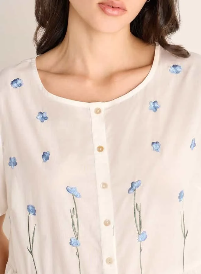 Splash FAV Embroidered Night Dress with Round Neck and Short Sleeves