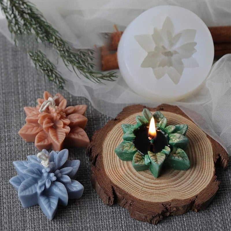 Skytail 3D christmas Flower Shape Silicone fondant Mould candle mould For Making Scented Candle Waxmelts Aromatherapy Clay Craft Soap Resin Casting Home Decoration Chocolate Baking Cakes Candy Muffin Cupcake Dessert Mold - Image 5