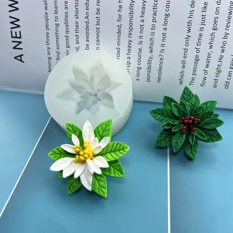 Skytail 3D christmas Flower Shape Silicone fondant Mould candle mould For Making Scented Candle Waxmelts Aromatherapy Clay Craft Soap Resin Casting Home Decoration Chocolate Baking Cakes Candy Muffin Cupcake Dessert Mold - Image 3