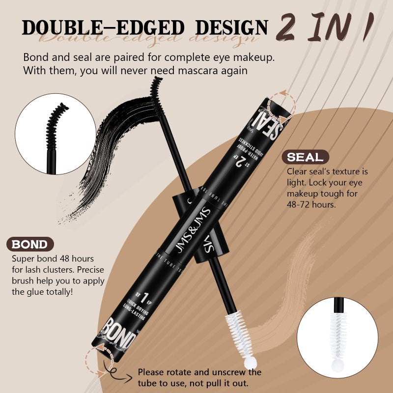 JMS&JMS Lash Bond and Seal Waterproof 10ML Lash Cluster Glue Mascara for Long Lasting Lash Extension Glue Black (5ml+5ml) - Image 2