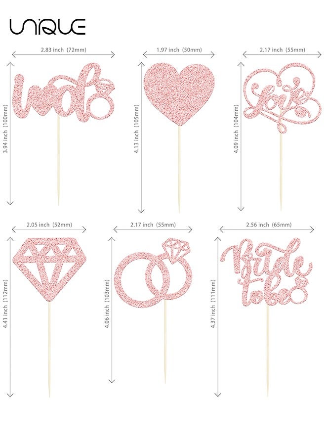 Unique 24 Pack Rose Gold Cake Topper Hat - Bridal Shower Cupcake Toppers Glitter Diamond Ring, Picks Wedding Engagement Bachelorette Party Cake Decorations Supplies  - Image 2
