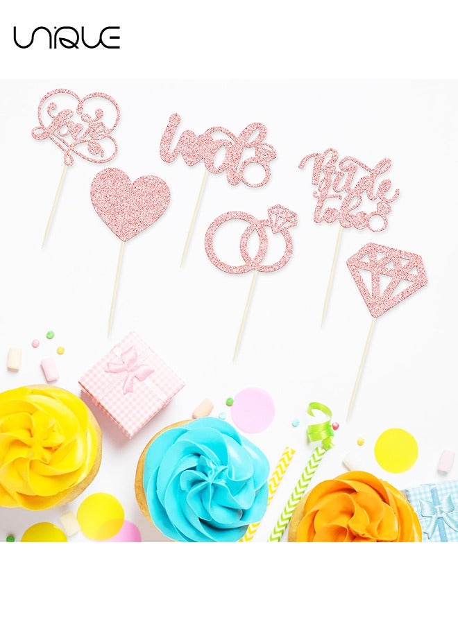 Unique 24 Pack Rose Gold Cake Topper Hat - Bridal Shower Cupcake Toppers Glitter Diamond Ring, Picks Wedding Engagement Bachelorette Party Cake Decorations Supplies  - Image 3