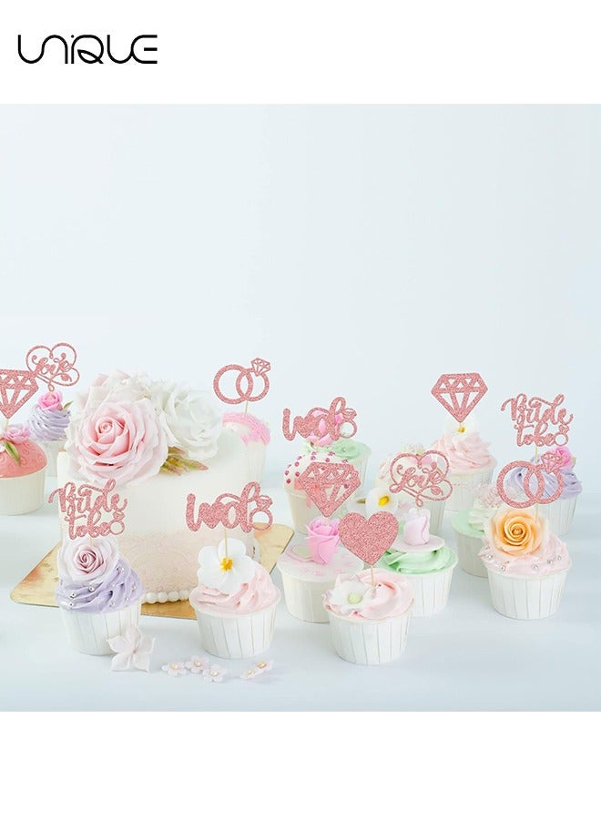Unique 24 Pack Rose Gold Cake Topper Hat - Bridal Shower Cupcake Toppers Glitter Diamond Ring, Picks Wedding Engagement Bachelorette Party Cake Decorations Supplies  - Image 4