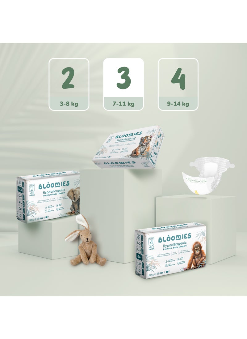 Bloomies - Organic Bamboo Baby Diapers Size 3 (7-11kg baby) 40pcs| Eco-friendly, Hypoallergenic, Non-toxic, Breathable Nappies - Image 1