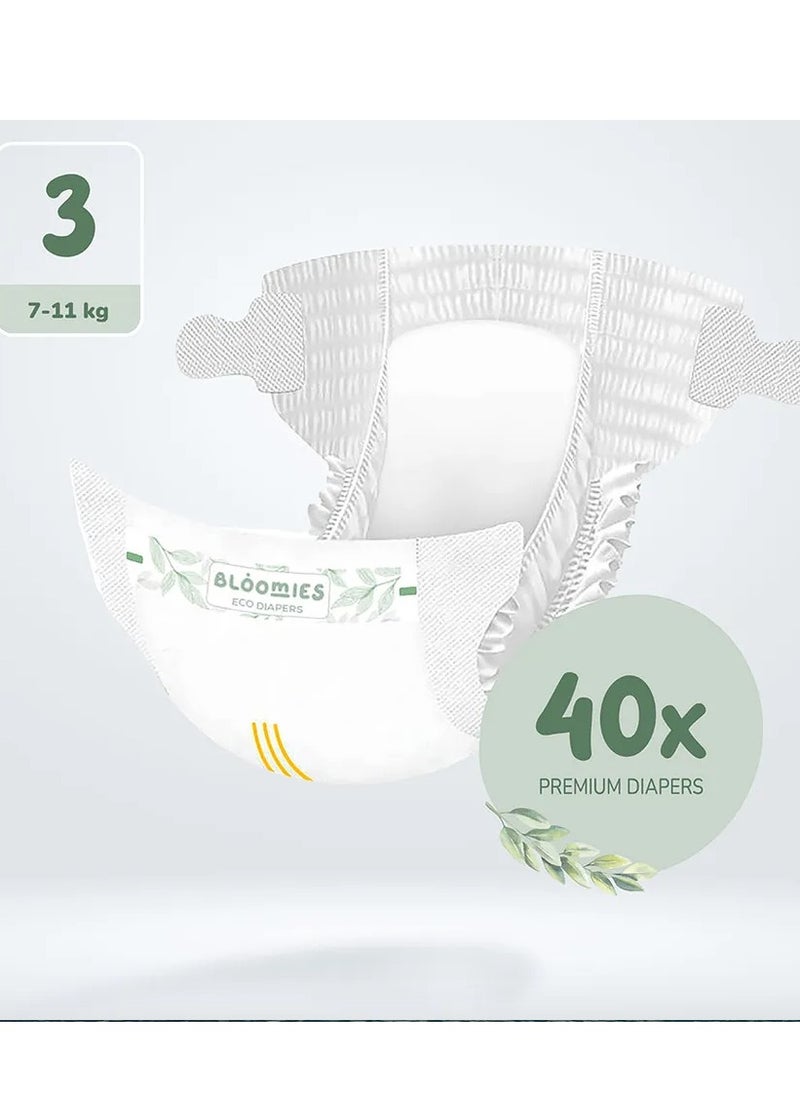 Bloomies - Organic Bamboo Baby Diapers Size 3 (7-11kg baby) 40pcs| Eco-friendly, Hypoallergenic, Non-toxic, Breathable Nappies - Image 1