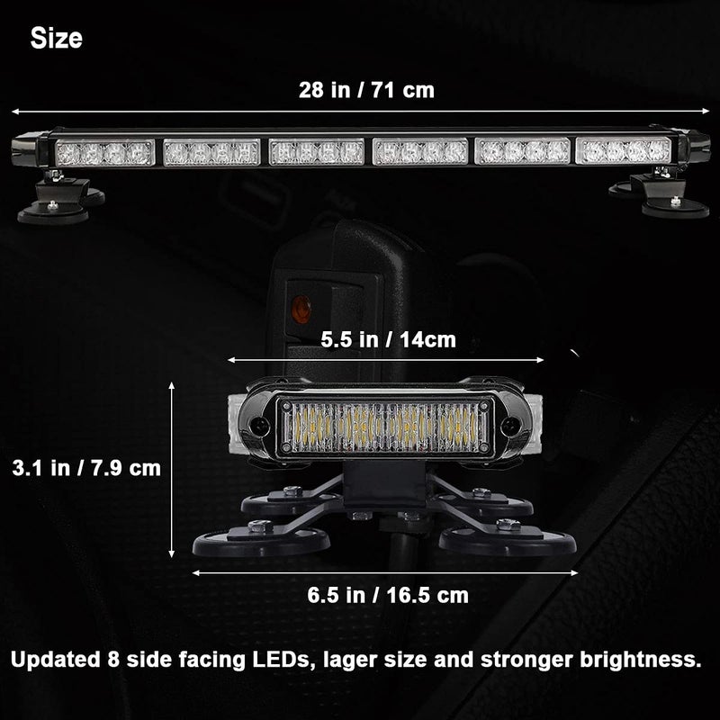 WOWTOU Roof Top Safety Flashing 56 LED Amber Green Emergency Light Bar for Vehicles Trucks POV, Strong Magnetic Double Side Strobe Beacon Lights - Image 3