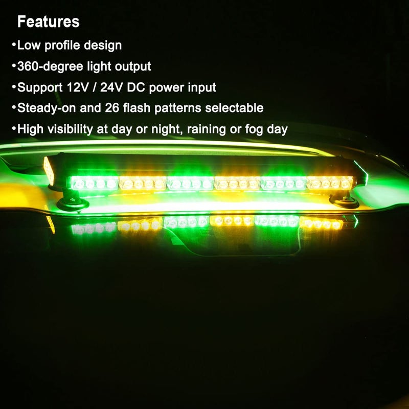 WOWTOU Roof Top Safety Flashing 56 LED Amber Green Emergency Light Bar for Vehicles Trucks POV, Strong Magnetic Double Side Strobe Beacon Lights - Image 2