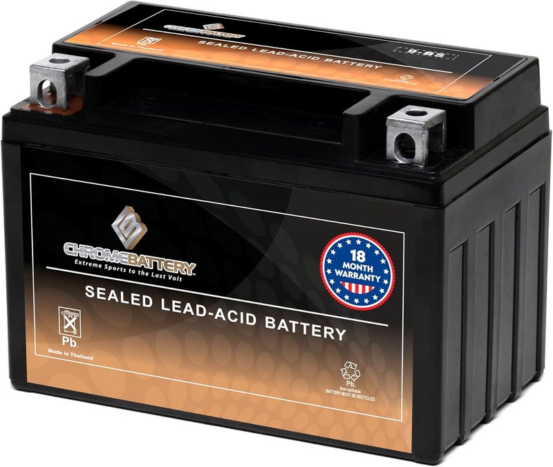 CB CHROMEBATTERY بطارية YTX9-BS 12V 135 CCA AGM – بطارية رياضية خالية من الصيانة للدراجات الرباعية، الدراجات النارية، السكوتر – تناسب هوندا، ياماها، بولاريس، سوزوكي (طرف T3) - Image 1