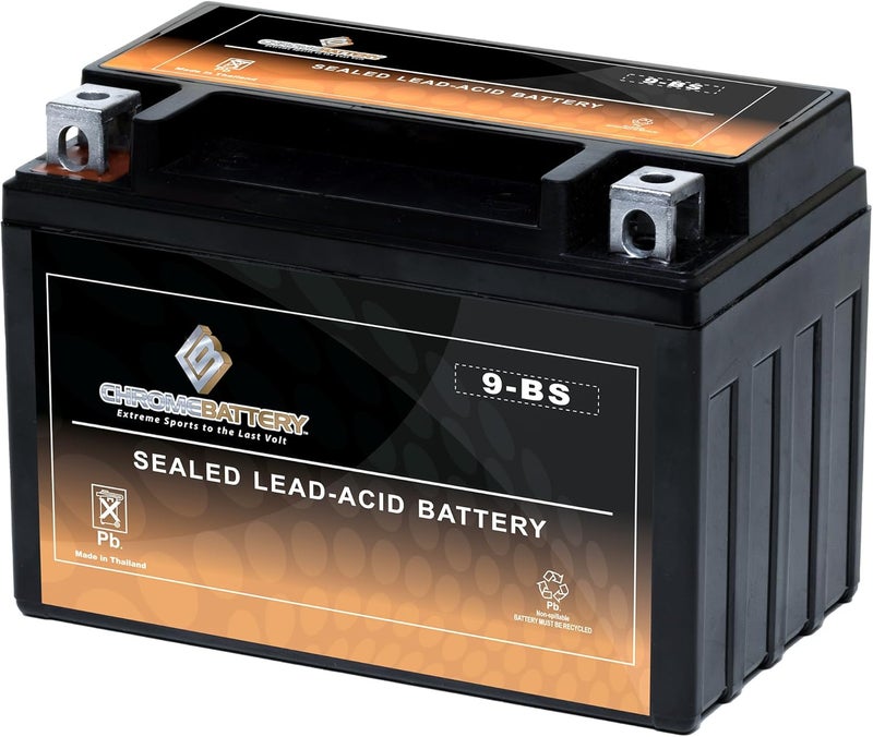 CB CHROMEBATTERY بطارية YTX9-BS 12V 135 CCA AGM – بطارية رياضية خالية من الصيانة للدراجات الرباعية، الدراجات النارية، السكوتر – تناسب هوندا، ياماها، بولاريس، سوزوكي (طرف T3) - Image 2