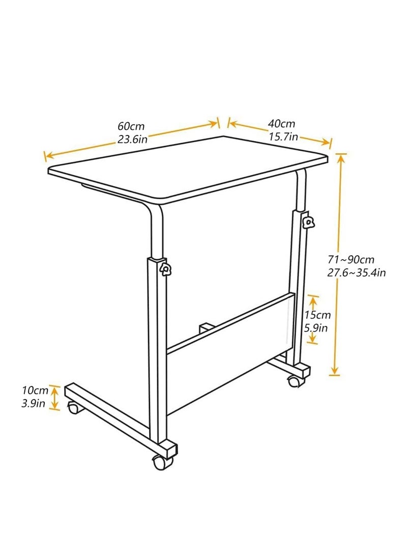 LOOPITYS home Small Side Mobile Table 23.6 inch Computer Desk with Wheels Height Adjustable Rolling Potable Laptop Cart, C-Shaped Bed Couch End Tables with Edge Stopper for Living Room Bedroom, Black - Image 3