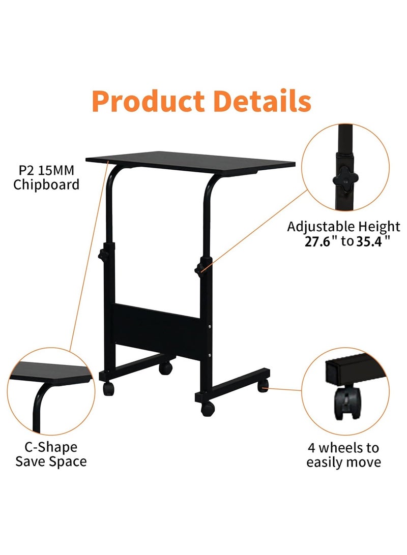 LOOPITYS home Small Side Mobile Table 23.6 inch Computer Desk with Wheels Height Adjustable Rolling Potable Laptop Cart, C-Shaped Bed Couch End Tables with Edge Stopper for Living Room Bedroom, Black - Image 5