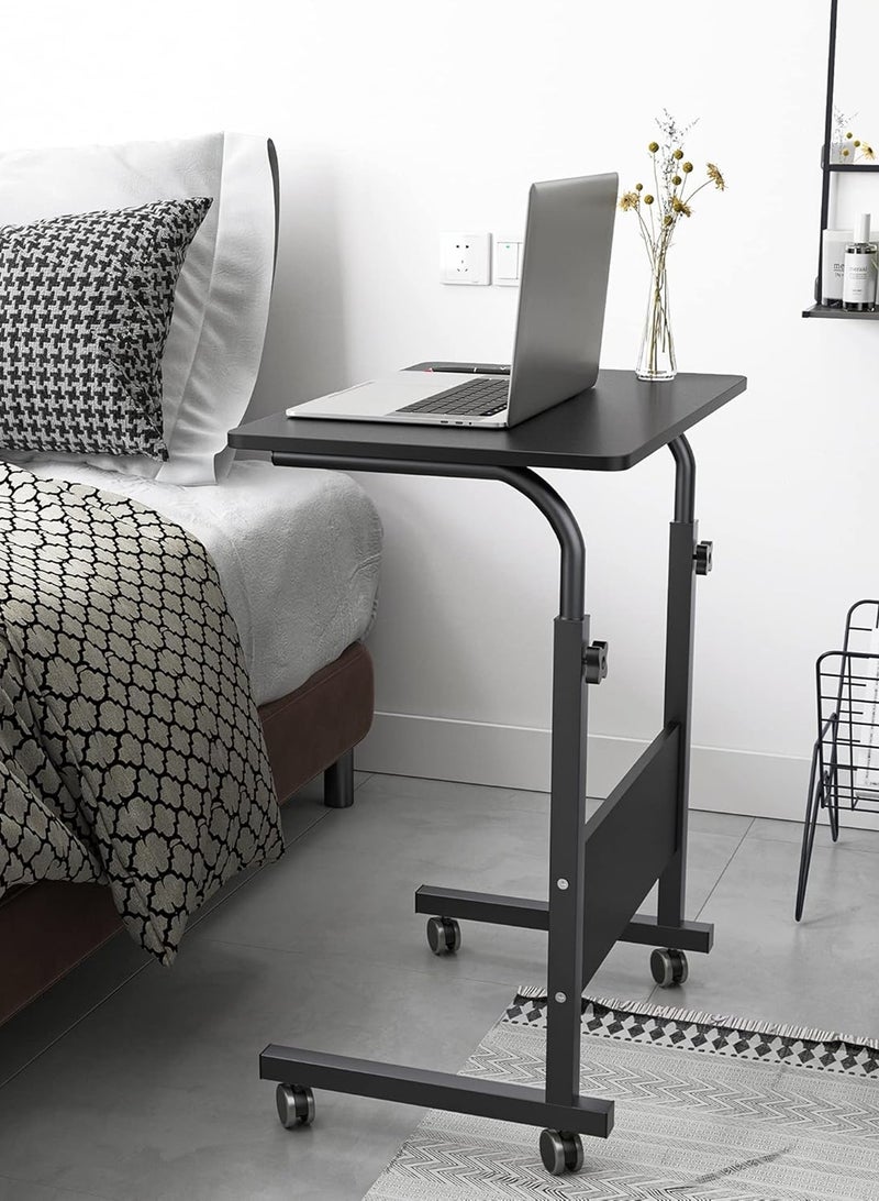 LOOPITYS home Small Side Mobile Table 23.6 inch Computer Desk with Wheels Height Adjustable Rolling Potable Laptop Cart, C-Shaped Bed Couch End Tables with Edge Stopper for Living Room Bedroom, Black - Image 2