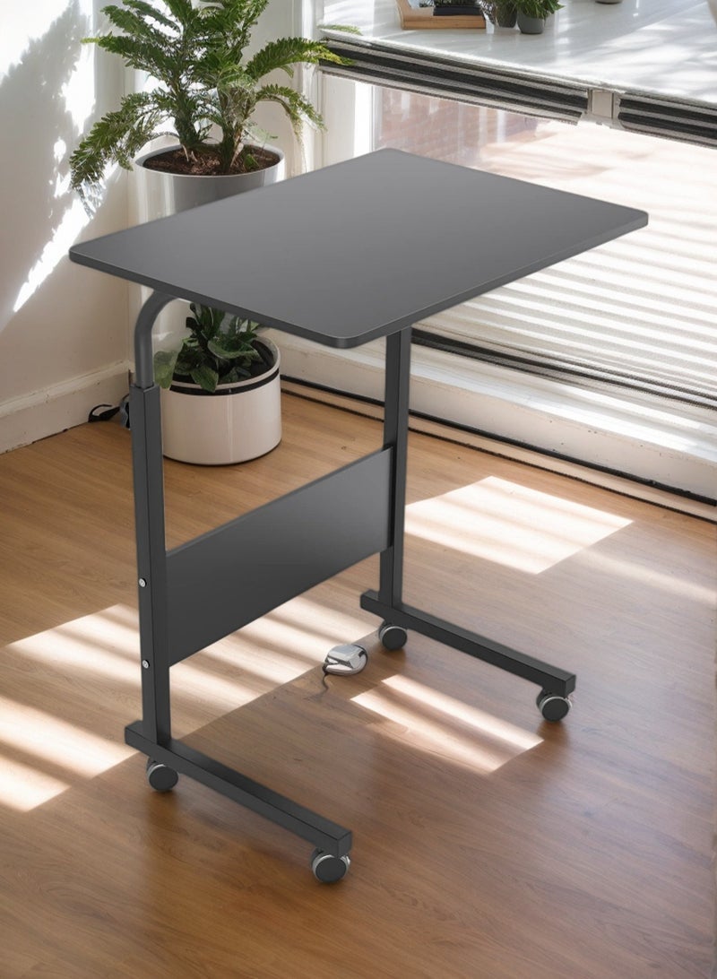 LOOPITYS home Small Side Mobile Table 23.6 inch Computer Desk with Wheels Height Adjustable Rolling Potable Laptop Cart, C-Shaped Bed Couch End Tables with Edge Stopper for Living Room Bedroom, Black - Image 1