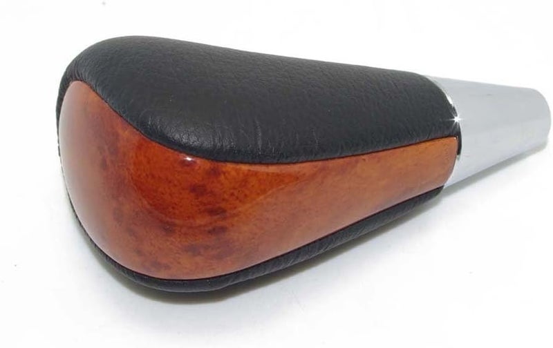 Luckam Gear Shift Knob, Leather Brown Wood Chrome Gear Shift Knob Compatible for Toyota Lexus Camry Crown (Black, Chrome) - Image 3