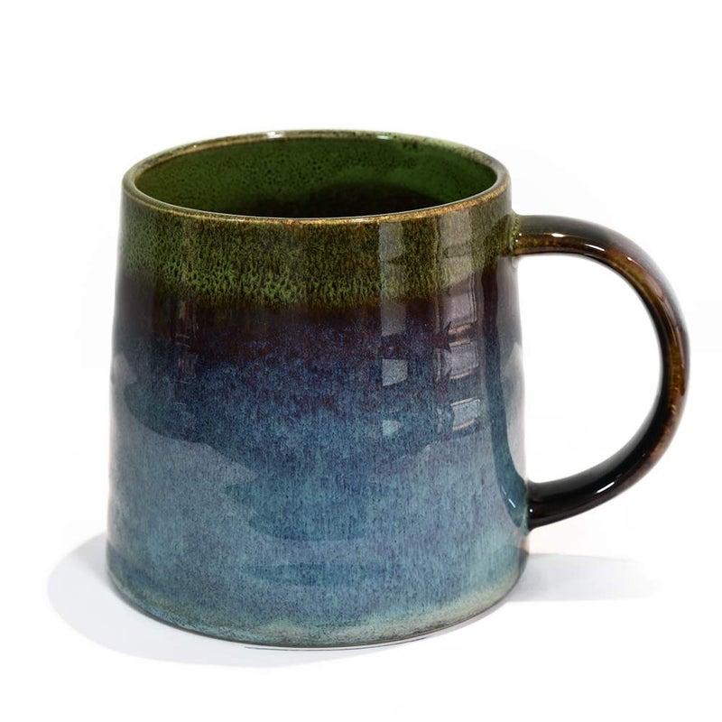 wewlink Large Ceramic Coffee Mug Pottery MugTea Cup for Office and HomeHandmade Pottery Coffee Mugs165 OzDishwasher and Microwave Safekiln altered glaze craft Green