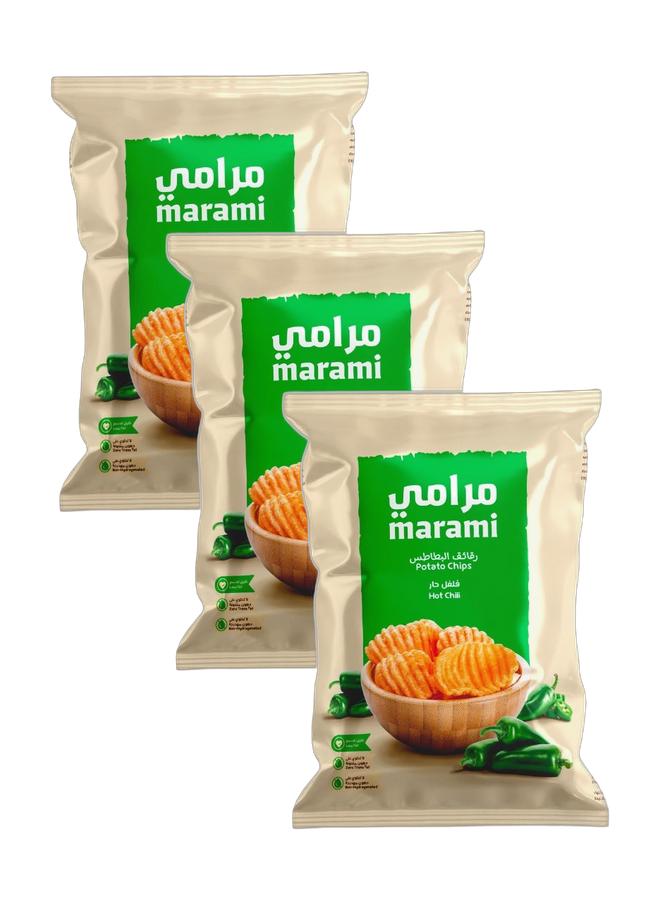 Marami Low Fat Hot Chili Flavored Potato Chips, 100g, Bundle of 3 - Image 1