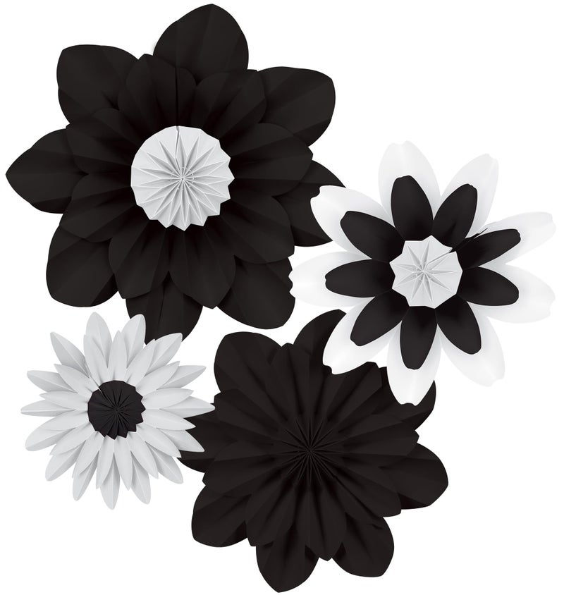 Teacher Created Resources Black and White Paper Flowers Premade Decorations for Party Photo Backdrops Classrooms Walls Showers and Birthday Celebrations TCR8351 - Image 2