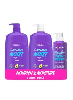 Aussie Aussie Miracle Moist Shampoo and Conditioner with 3 Minute Miracle Deep Conditioner, Avocado & Jojoba Oil, Paraben-Free, Moisturizes & Detangles, All Hair Types, Citrus Floral Scent, 3 Pack 68.4 Fl Oz 