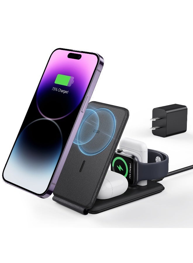 ESR مجموعة شحن لاسلكي قابلة للطي 3 في 1 Qi2 CryoBoost 25W - أسود وحافظة AirPods Pulse FlickLock MagSafe (700g Lock) لـ AirPods 4 (2024) - أسودBundle - Image 2