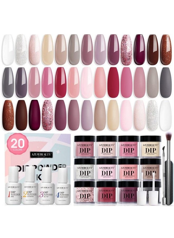 AZUREBEAUTY 29 Pcs Dip Powder Nail Kit Starter All Season 20 Colors Clear Nude Lighthot Pink Acrylic Dipping Powder Essential Liquid Set With Topbase Coat For French Nail Art Manicure Diy Salon Women  - Image 2