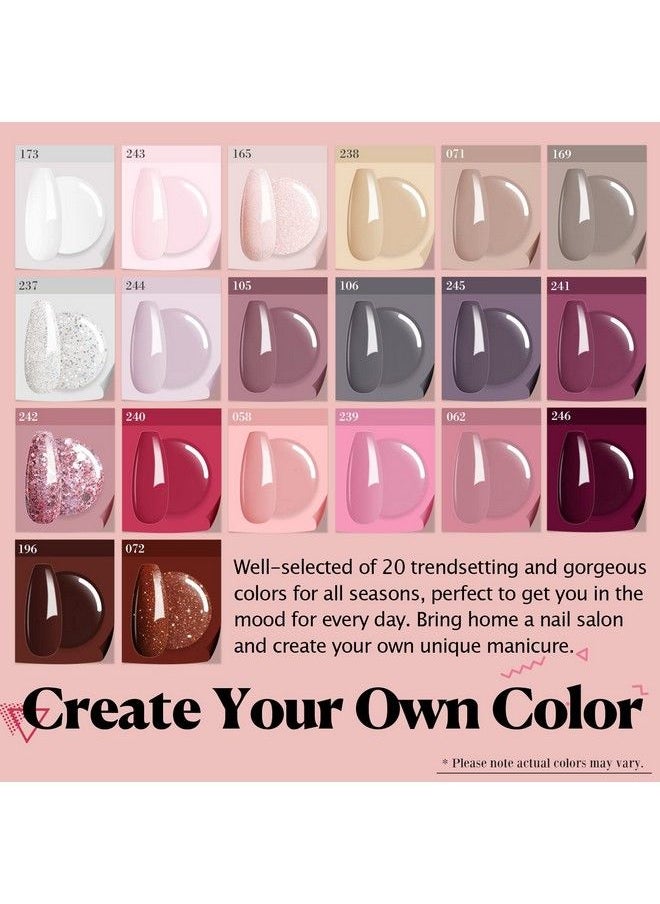 AZUREBEAUTY 29 Pcs Dip Powder Nail Kit Starter All Season 20 Colors Clear Nude Lighthot Pink Acrylic Dipping Powder Essential Liquid Set With Topbase Coat For French Nail Art Manicure Diy Salon Women  - Image 3