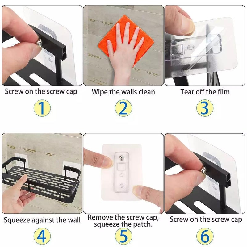GALV Wall Mounted Punch Free Space Aluminum Bathroom Storage Shelf Adhesive Bathroom Kitchen Storage Organizer Racks - Image 5