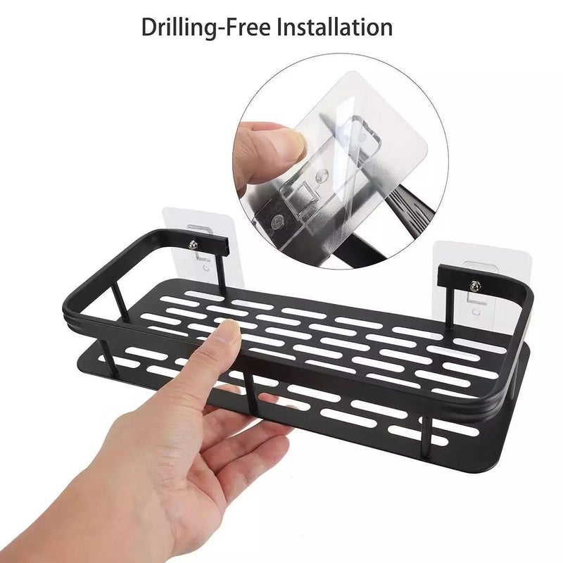 GALV Wall Mounted Punch Free Space Aluminum Bathroom Storage Shelf Adhesive Bathroom Kitchen Storage Organizer Racks - Image 4