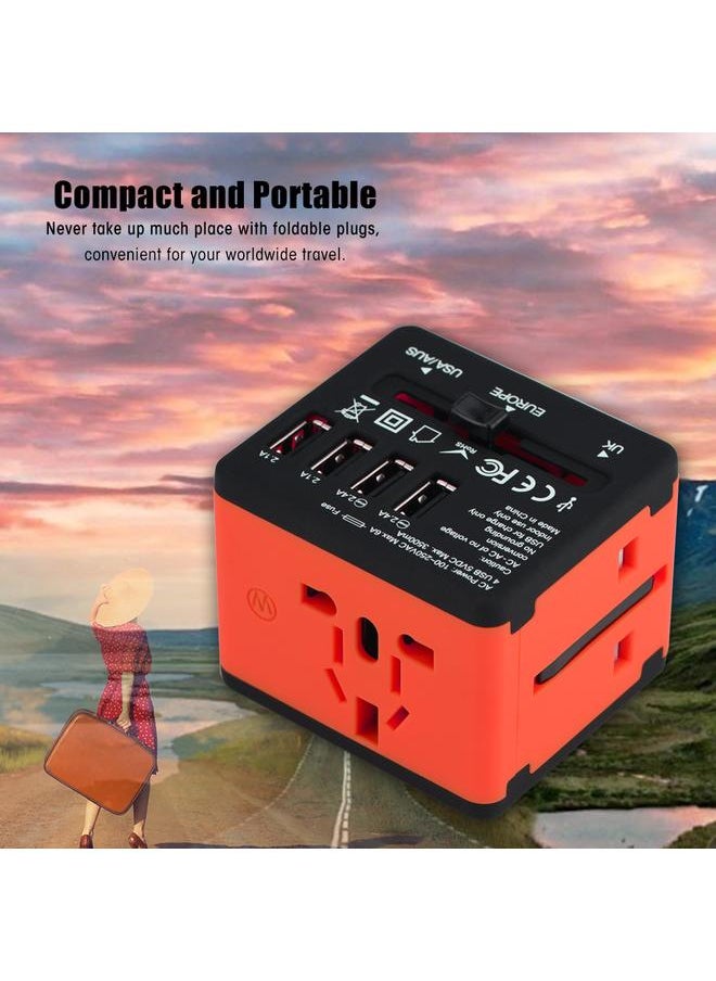 Thoraya US UK EU AU All in One Universal Plug Adapter Travel Wall Outlet Converter 4 USB Port Red  - Image 3