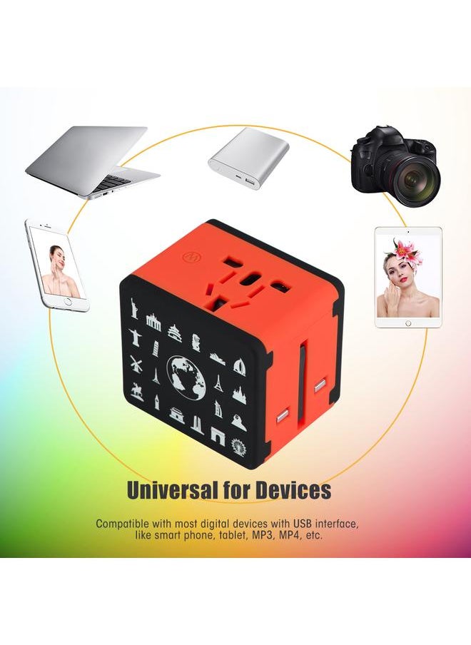 Thoraya US UK EU AU All in One Universal Plug Adapter Travel Wall Outlet Converter 4 USB Port Red  - Image 2