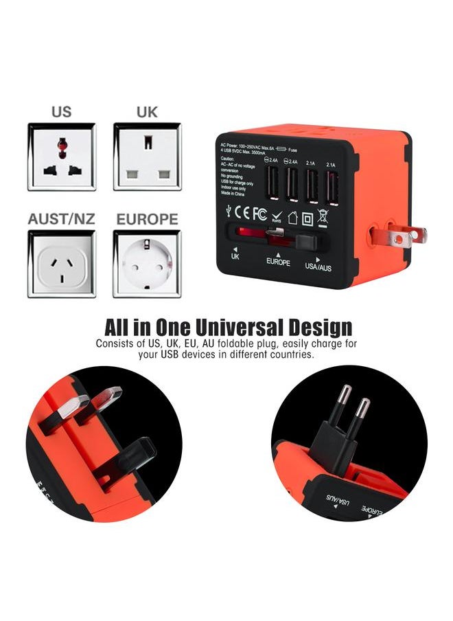 Thoraya US UK EU AU All in One Universal Plug Adapter Travel Wall Outlet Converter 4 USB Port Red  - Image 4