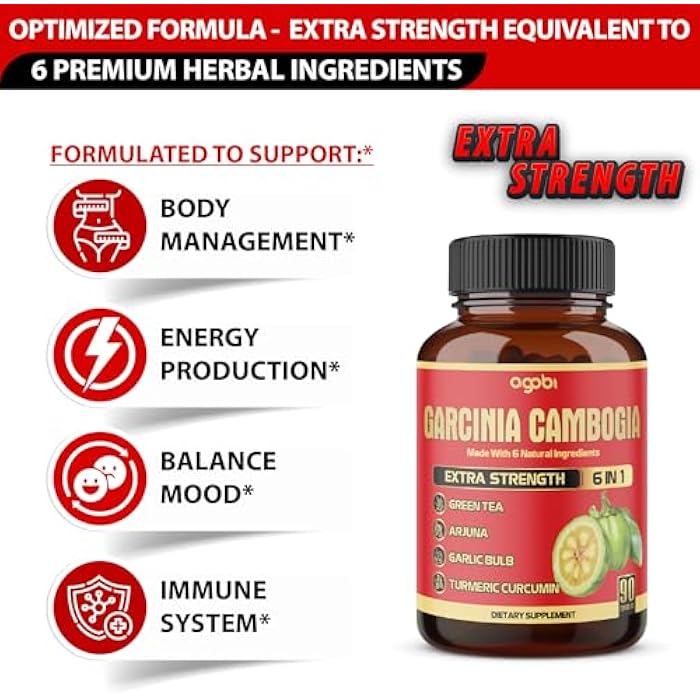 agobi Pure Garcinia Cambogia Capsules - 6in1 with Green Tea, Arjuna, Garlic Bulb, Turmeric & Black Pepper - 90 Counts - Image 3