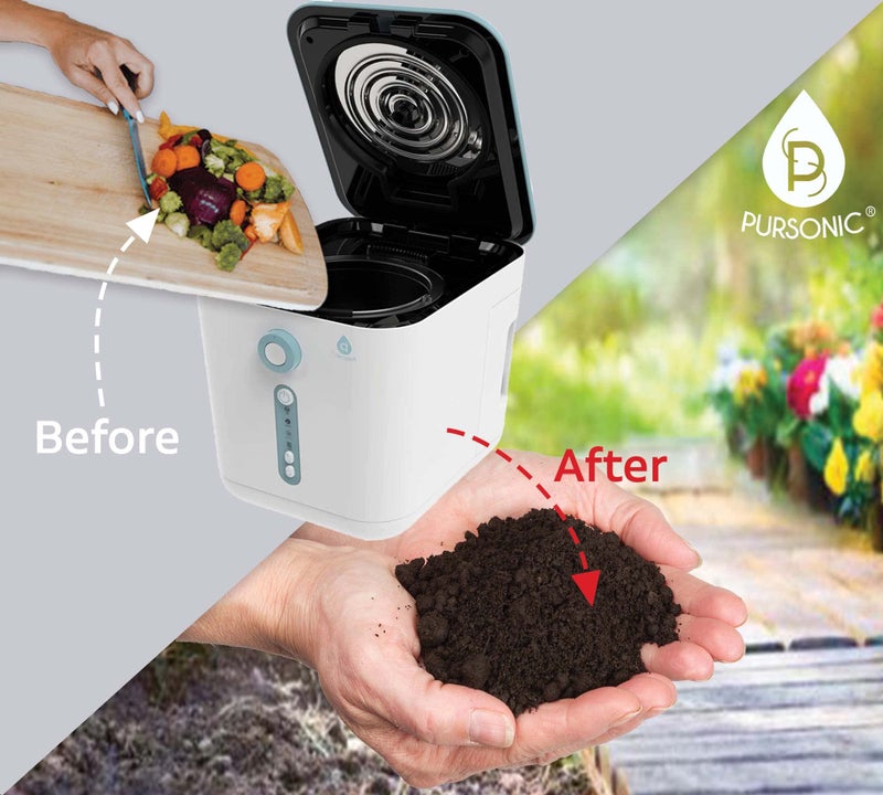 Pursonic Electric Kitchen Composter - 3L Indoor Odorless Smart Composter with Detachable Carbon Filter - Countertop Compost Bin Turns Waste into Natural Fertilizer for Plants (White) - Image 4
