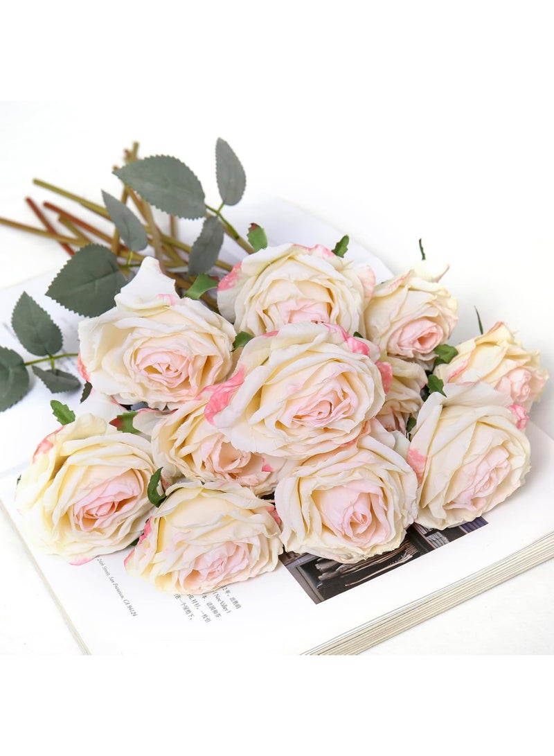 7 قطع ورد صناعي من الحرير الاصطناعي مع السيقان، باقة ورد صناعي، ورود عتيقة مزيفة، زهور جافة ليوم عيد الحب، لتزيين المنزل، مركز الطاولة، حفلات الزفاف، والديكور المبتكر - Image 1