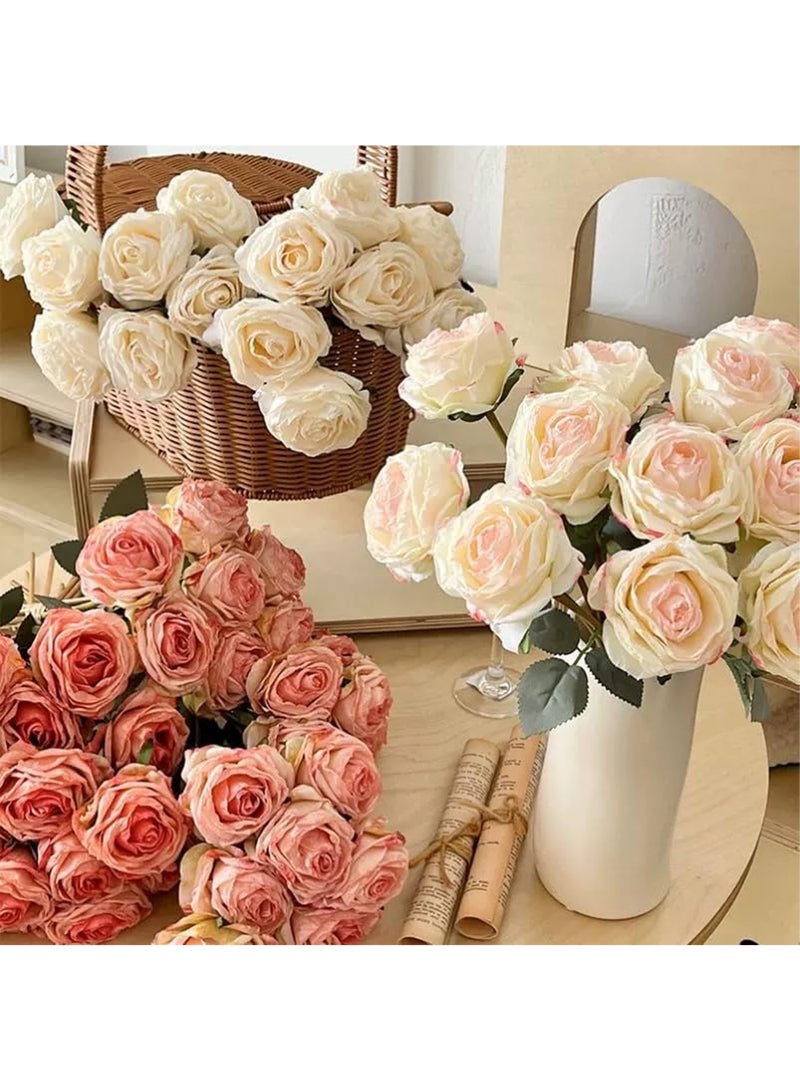 7 قطع ورد صناعي من الحرير الاصطناعي مع السيقان، باقة ورد صناعي، ورود عتيقة مزيفة، زهور جافة ليوم عيد الحب، لتزيين المنزل، مركز الطاولة، حفلات الزفاف، والديكور المبتكر - Image 5