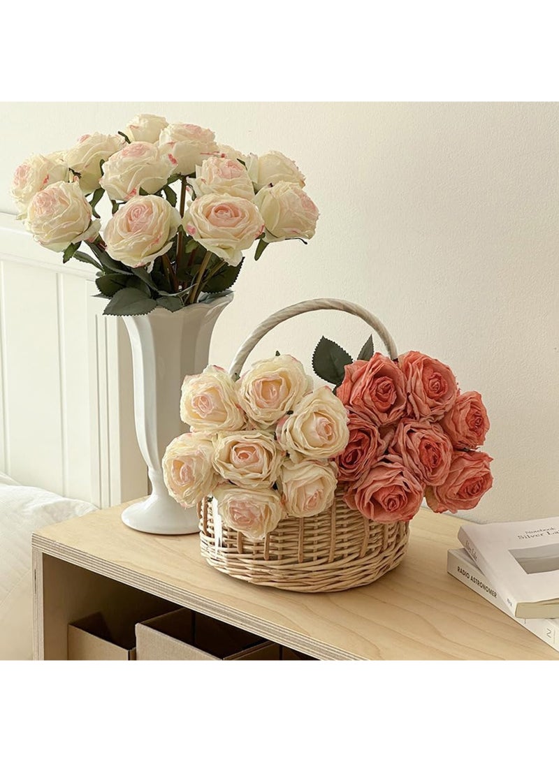 7 قطع ورد صناعي من الحرير الاصطناعي مع السيقان، باقة ورد صناعي، ورود عتيقة مزيفة، زهور جافة ليوم عيد الحب، لتزيين المنزل، مركز الطاولة، حفلات الزفاف، والديكور المبتكر - Image 3
