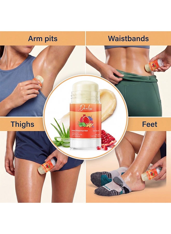 danliss Friction Fighter Go Stick, Unscented with Vitamin E & Pomegranate,For beauty, Sweat-Resistant Skin Protection Balm for Sports & Daily Use, 40g - Image 3